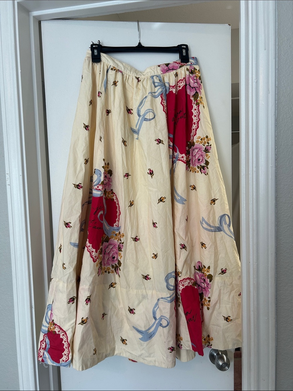 Maeve Cream Maxi Skirt with Red Heart Print - Picture 3 of 4